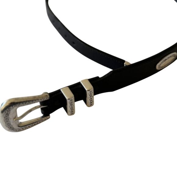 Brighton Men’s Black Leather Belt Engraved Silver Hardware Size 34 - Picture 7 of 7